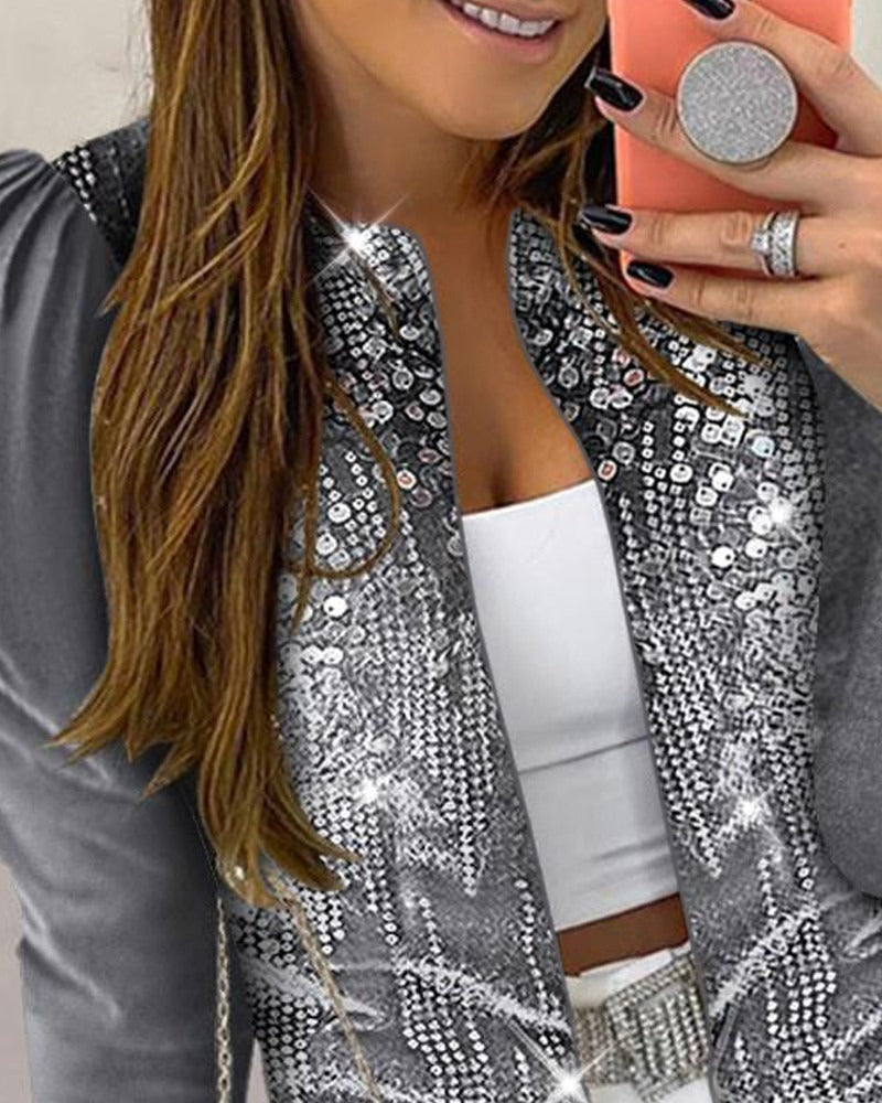 Women's Sparkling Sequin Open-Front Party Jacket
