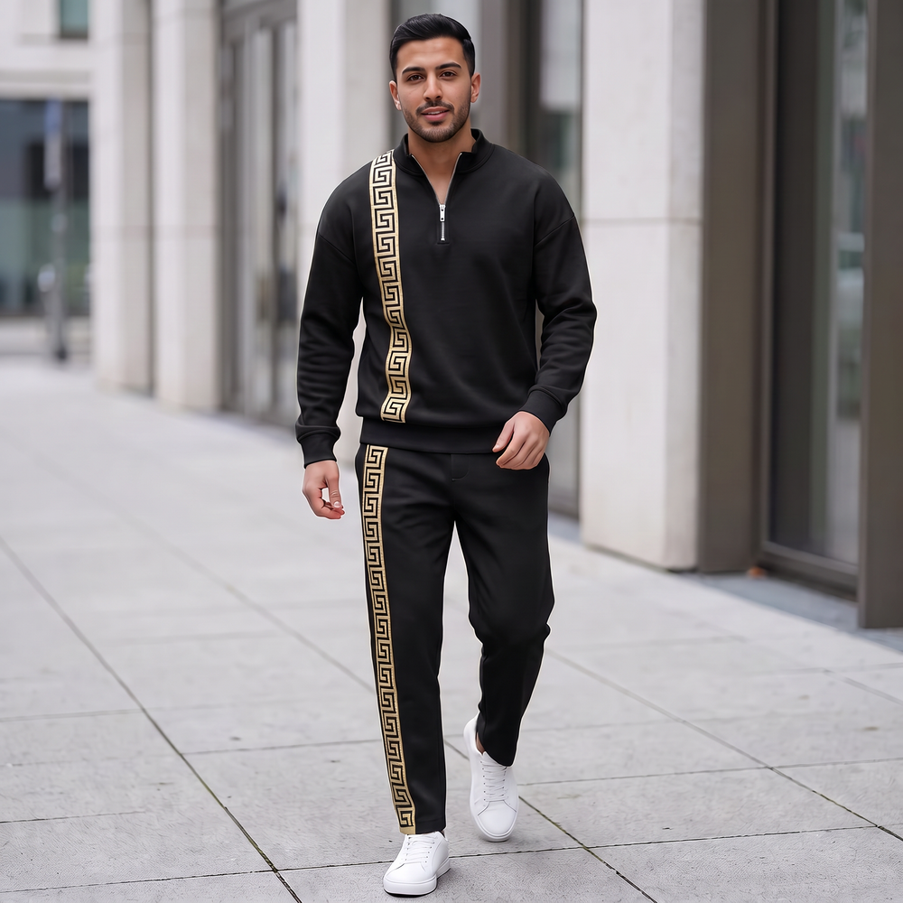 Men's fashion casual zipper stand up collar long sleeved pants set