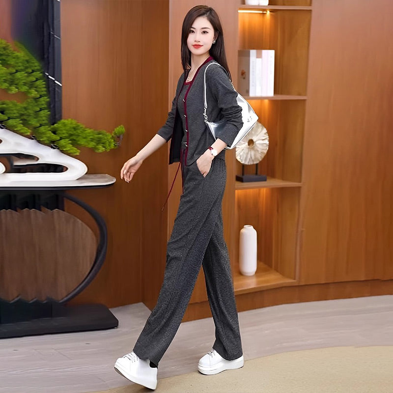 Women's Jacket Camisole & Wide Leg Pants 3 piece Set