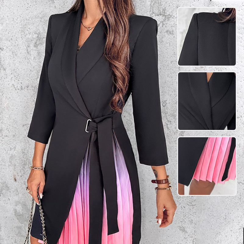 💥2025 Hot Sale 40% off💥Ombre Lapel Collar Fitted Pleated Blazer Dress