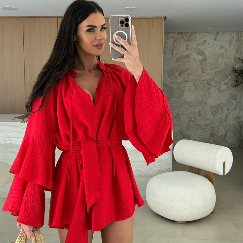 💞Luxurious and refreshing😍Women's Solid Color Loose Mini Dress