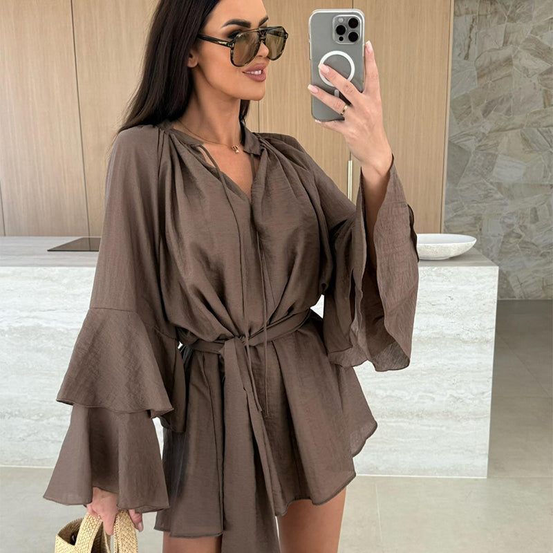 💞Luxurious and refreshing😍Women's Solid Color Loose Mini Dress
