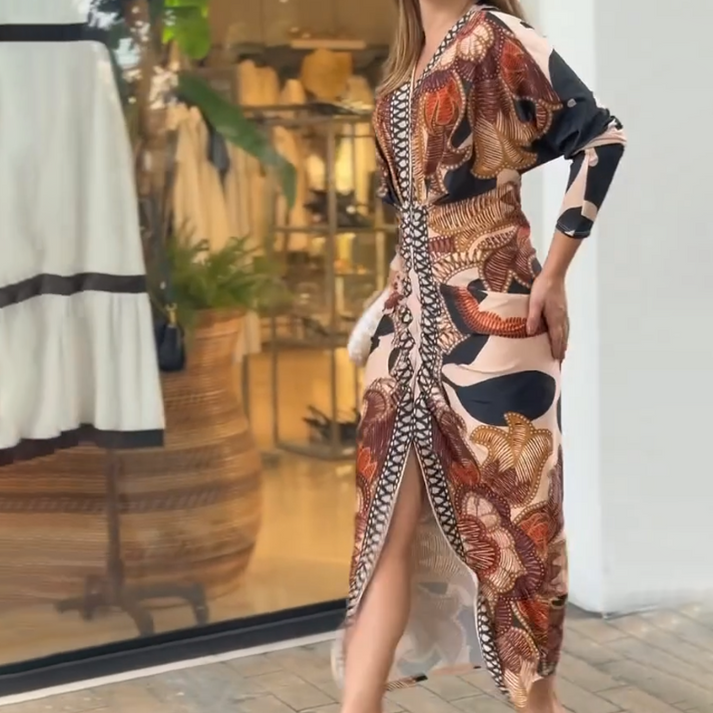 Women's Elegant V-Neck Printed Bodycon Dress