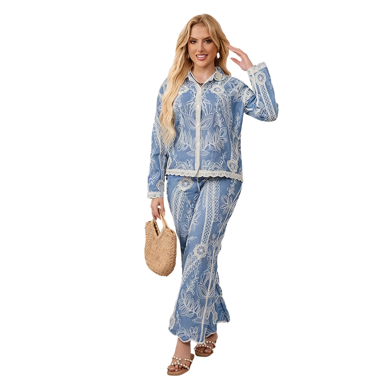 💥Limited-time offer: 50% off-Women's Blue Embroidered 2-Piece Set