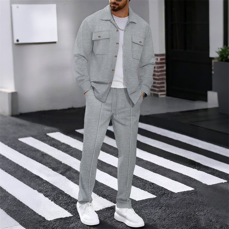 🏃‍♀️ Snapped up in a heartbeat – don't hesitate! 🔥 Men's Waffle Button-Down Jacket and Pants Set