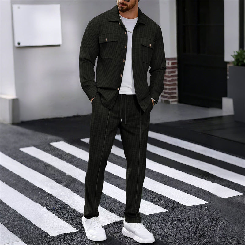 🏃‍♀️ Snapped up in a heartbeat – don't hesitate! 🔥 Men's Waffle Button-Down Jacket and Pants Set