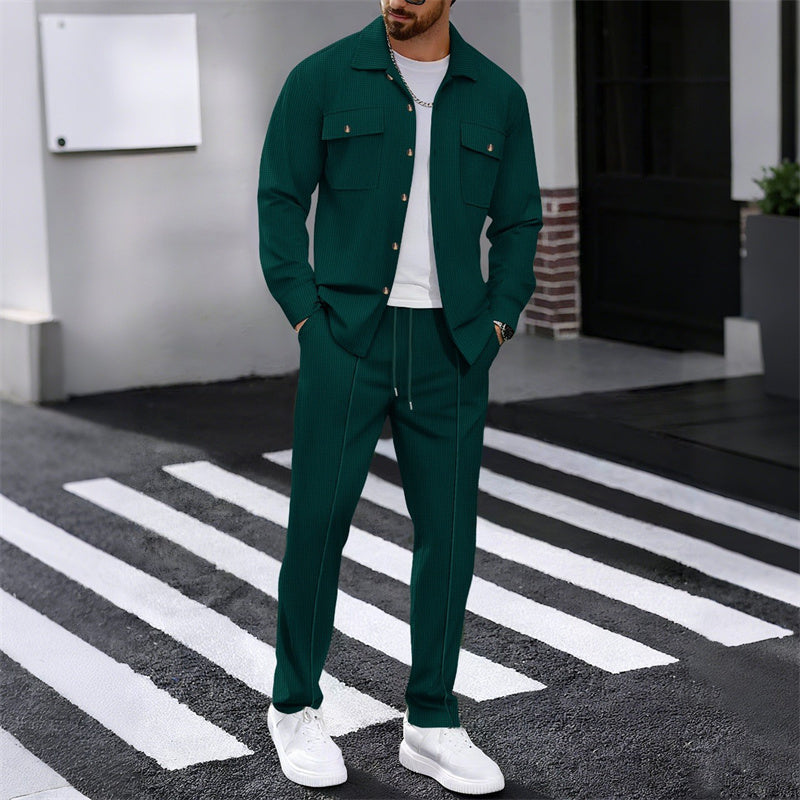 🏃‍♀️ Snapped up in a heartbeat – don't hesitate! 🔥 Men's Waffle Button-Down Jacket and Pants Set