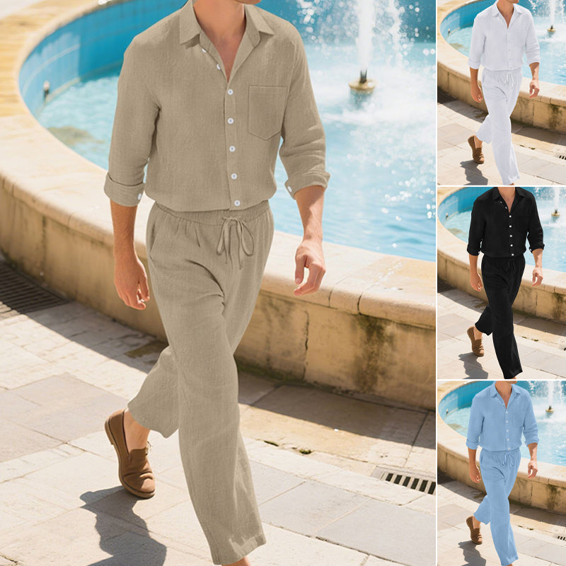 👔 Men's Linen Long Sleeve Shirt & Long Pants 2-Piece Set