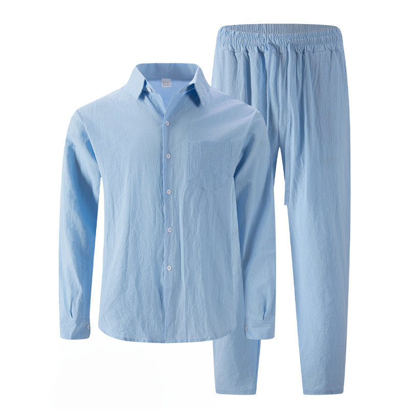 👔 Men's Linen Long Sleeve Shirt & Long Pants 2-Piece Set