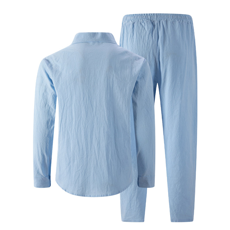 👔 Men's Linen Long Sleeve Shirt & Long Pants 2-Piece Set