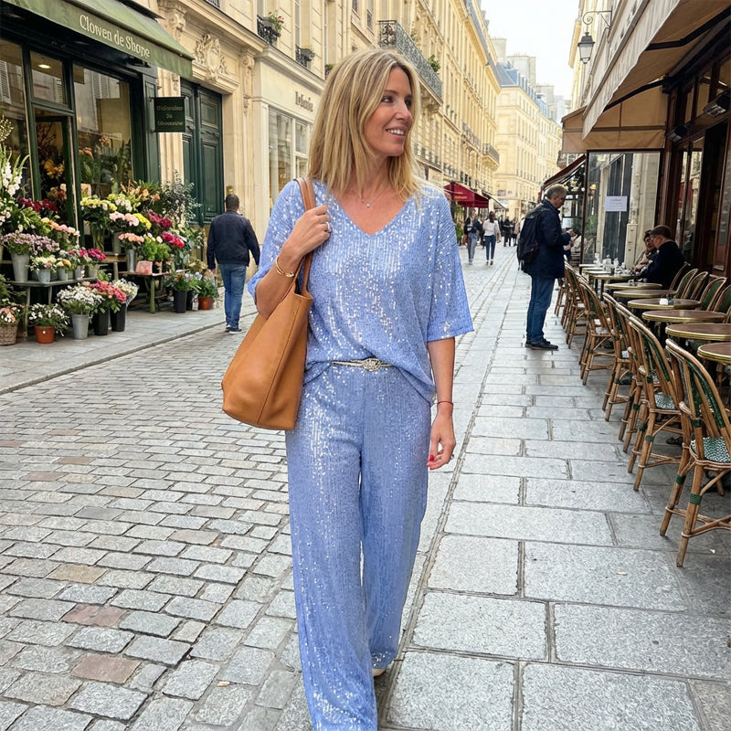 Women's V-Neck Sequined Casual Suit