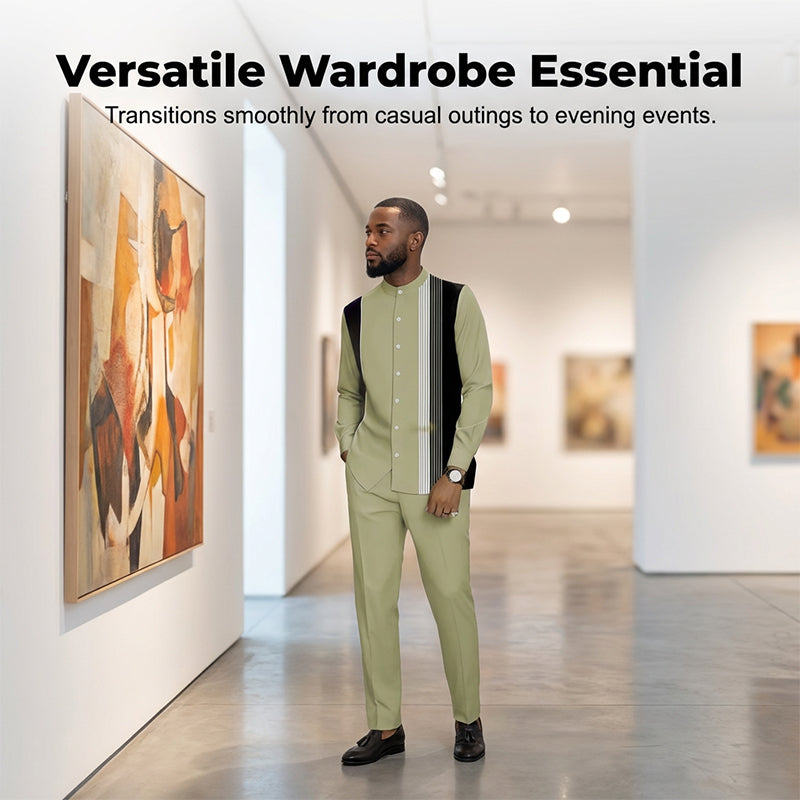 👔 Men's Striped Shirt & Pants 2-Piece Set✨ Effortless Style✨