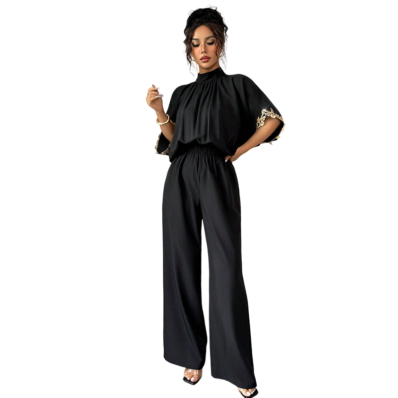 🔥Hot Deals-Women's Elegant Mock-Neck Half-Sleeve Jumpsuit