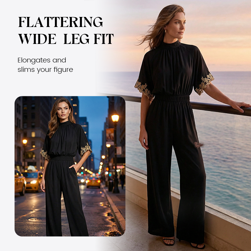 🔥Hot Deals-Women's Elegant Mock-Neck Half-Sleeve Jumpsuit