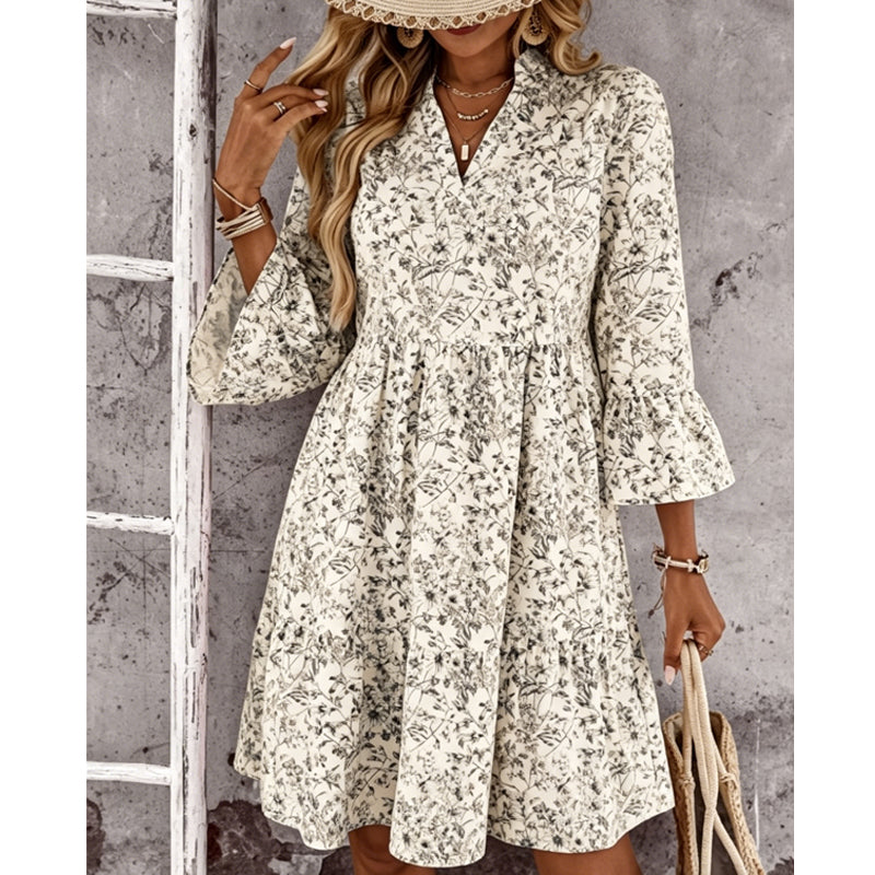 🌸Spring Sale 50%OFF🌸Women's Floral Print V-Neck Tiered Dress