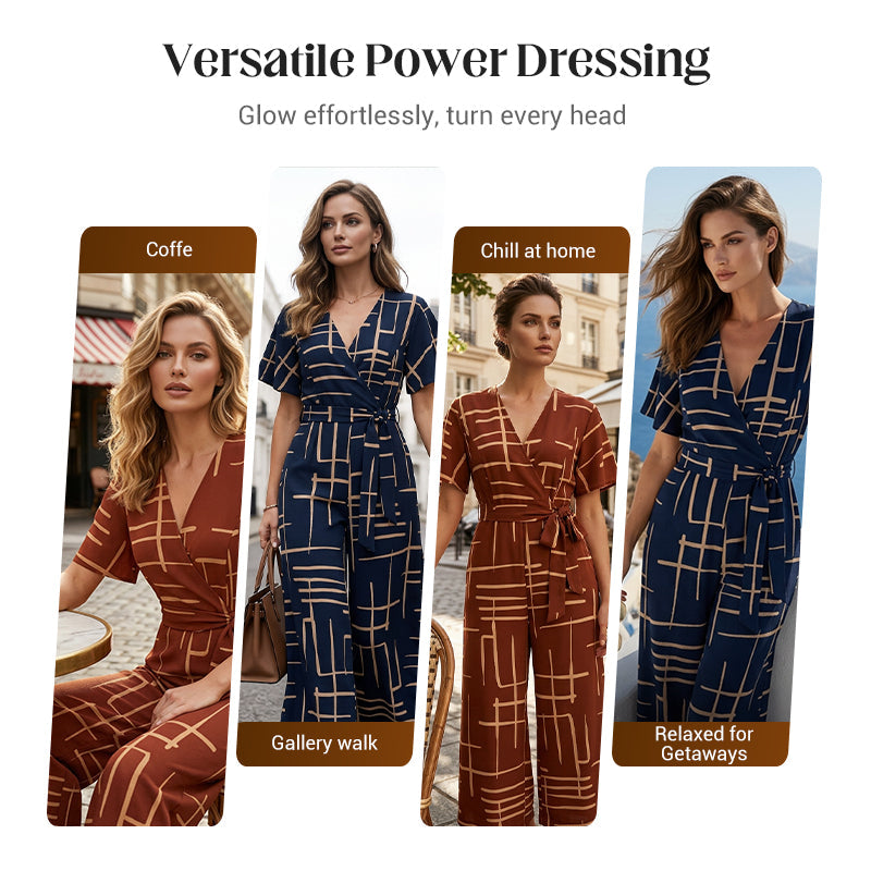 Women's elegant apron-style jumpsuit with belt