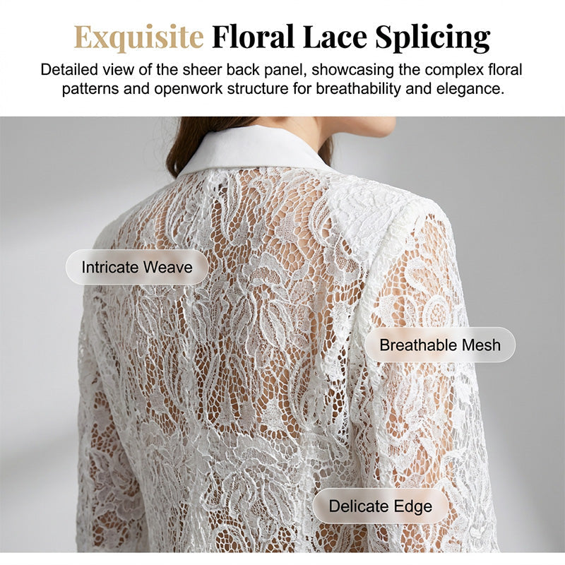 White Lace Blazer – Slim Fit, 3/4 Sleeve, Elegant Transition 👑