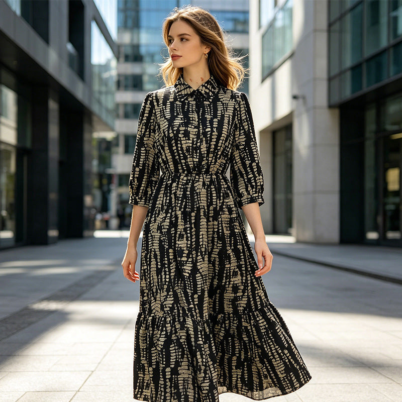 Women's Elegant Printed Tiered Maxi Dress