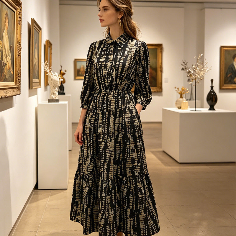 Women's Elegant Printed Tiered Maxi Dress
