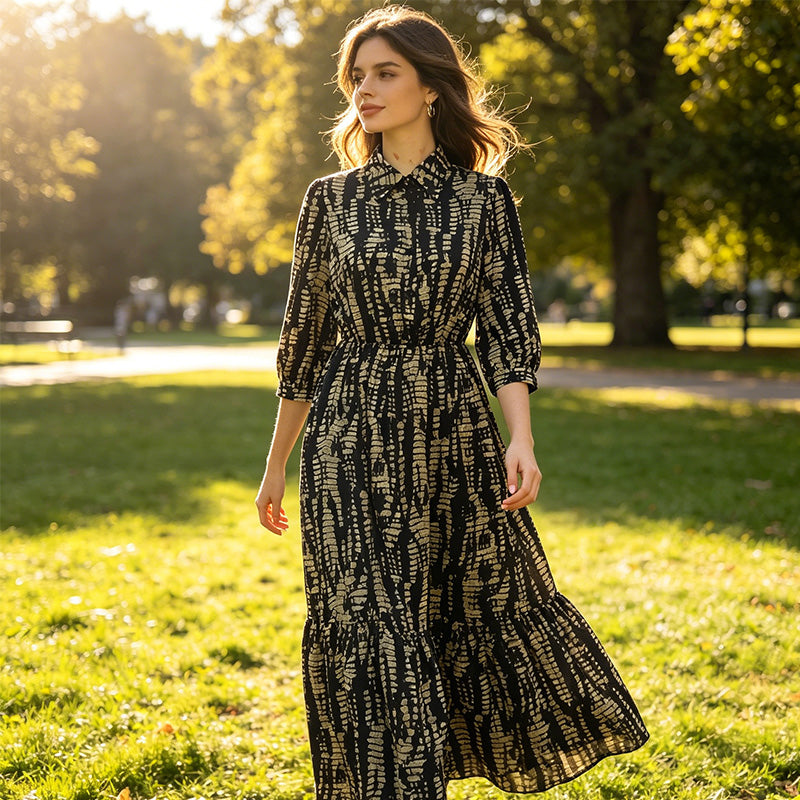 Women's Elegant Printed Tiered Maxi Dress