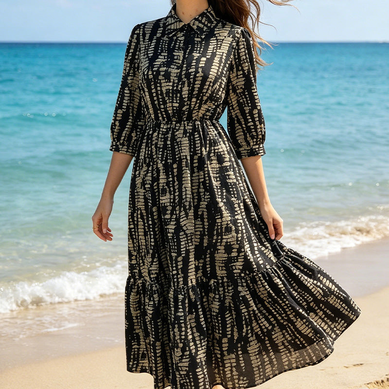 Women's Elegant Printed Tiered Maxi Dress