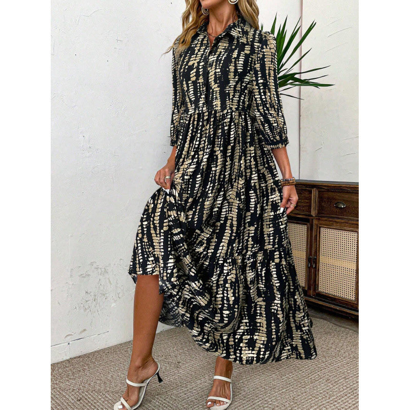 Women's Elegant Printed Tiered Maxi Dress