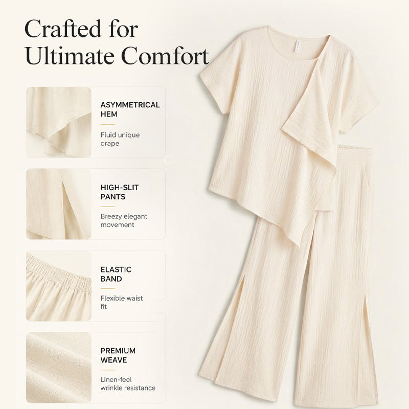 ⌛Limited-time offer-Women's Asymmetric Top & Slit Wide-Leg Pants Set