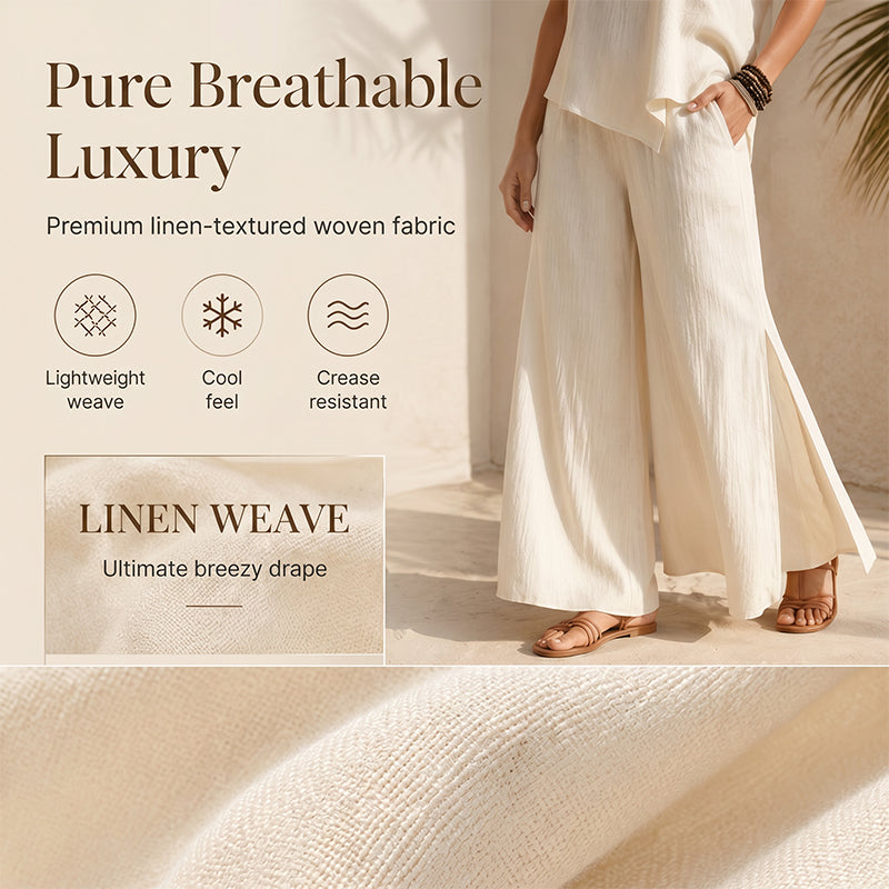 ⌛Limited-time offer-Women's Asymmetric Top & Slit Wide-Leg Pants Set