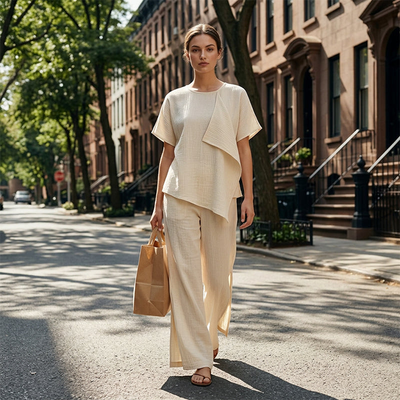 ⌛Limited-time offer-Women's Asymmetric Top & Slit Wide-Leg Pants Set