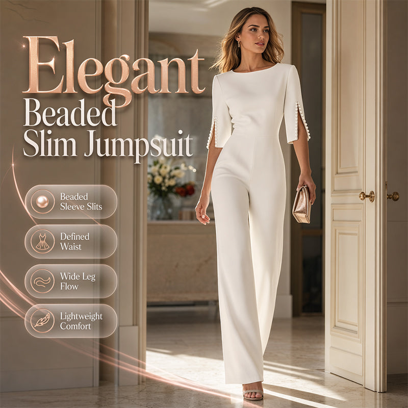 New Arrival✨🌸 Slim-Fit Wide-Leg Jumpsuit with Beaded Detail