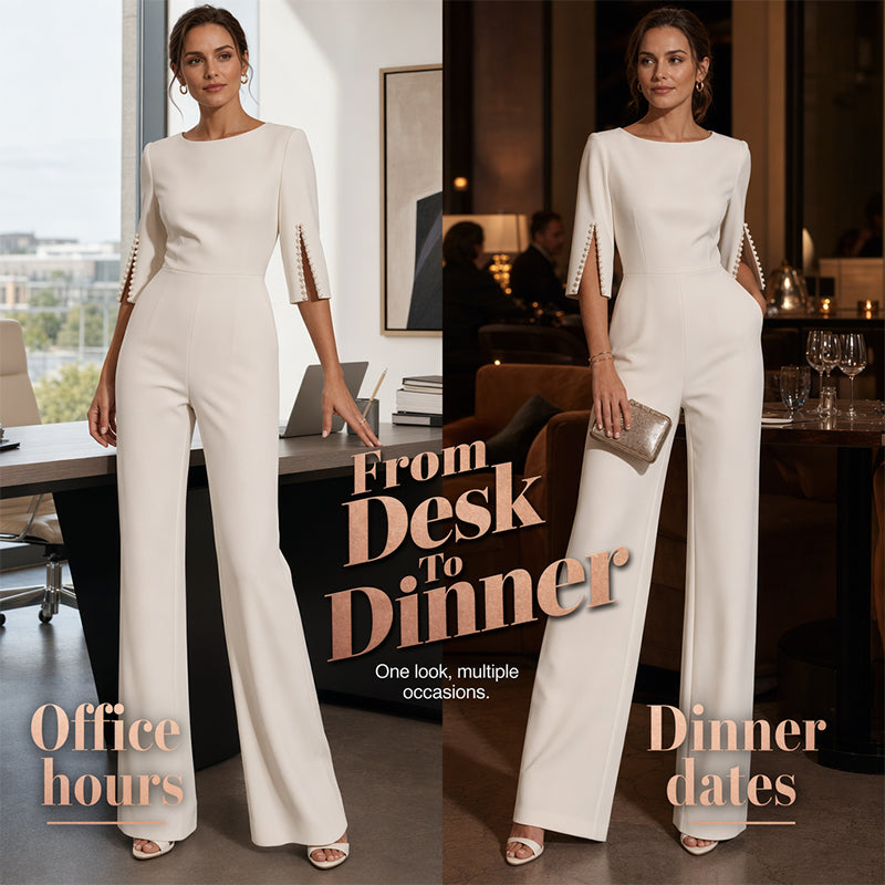 New Arrival✨🌸 Slim-Fit Wide-Leg Jumpsuit with Beaded Detail