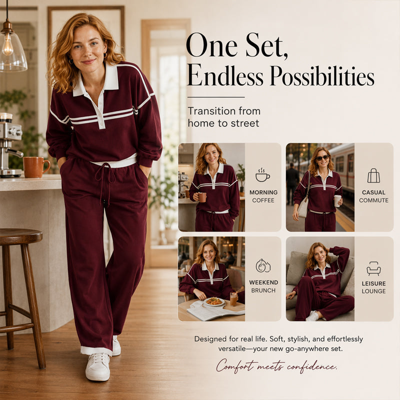 ⌛Limited-Time Offer-Women's Stripe Patchwork Sweatshirt & Wide-Leg Pants Set