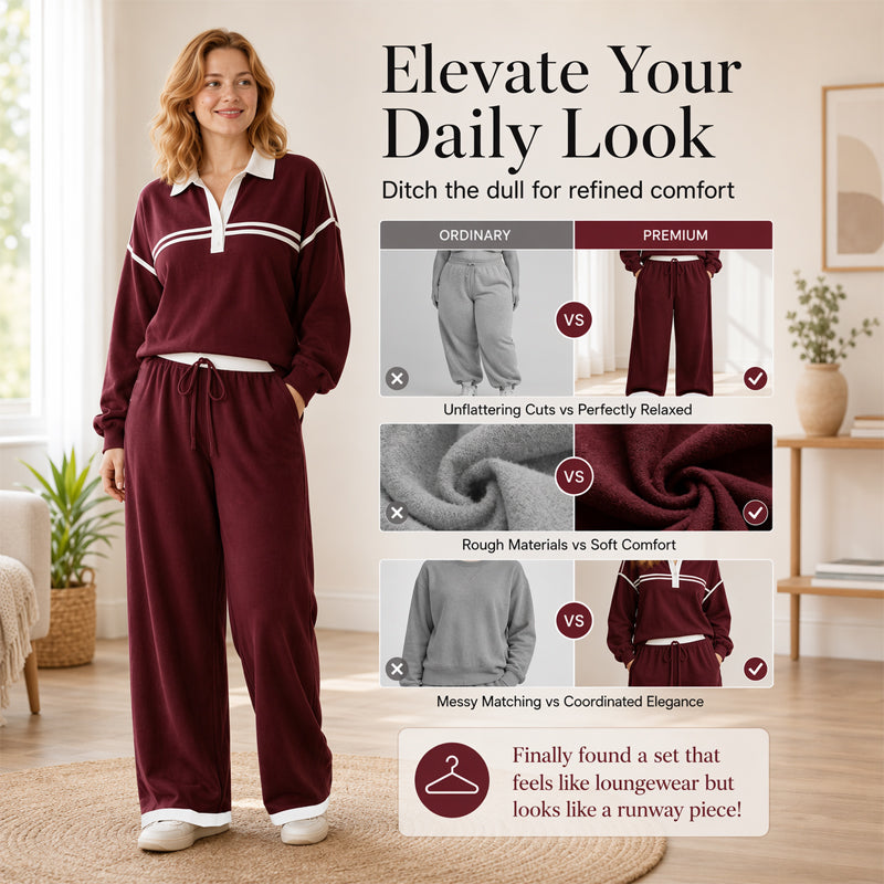 ⌛Limited-Time Offer-Women's Stripe Patchwork Sweatshirt & Wide-Leg Pants Set