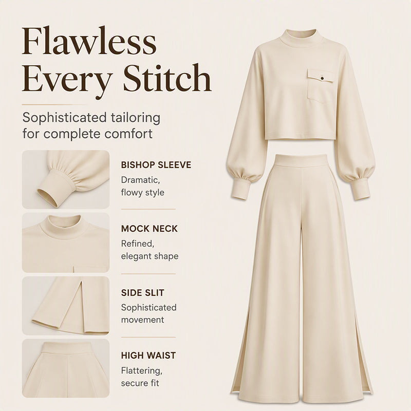 ⌛Limited-Time Offer-Women's Casual Cropped Top & Wide Leg Pants Set