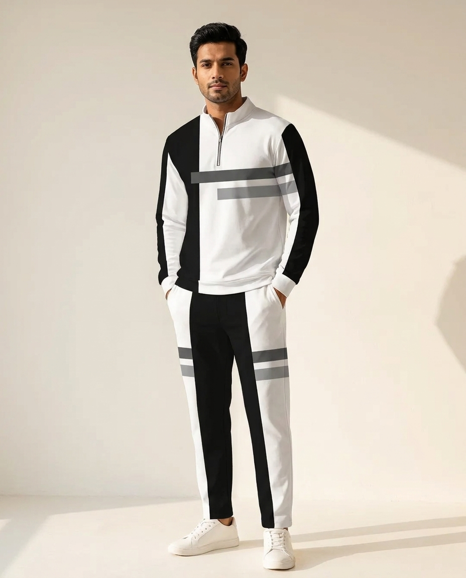 Men's Half-Zip Color Block Tracksuit Set