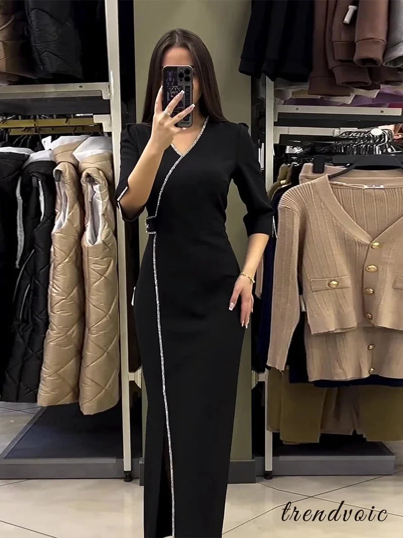 V-neck Slim Fit Temperament Dress